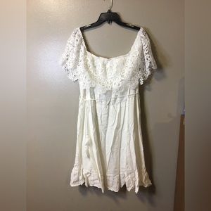 Over the shoulder lace White Western style dress with belt